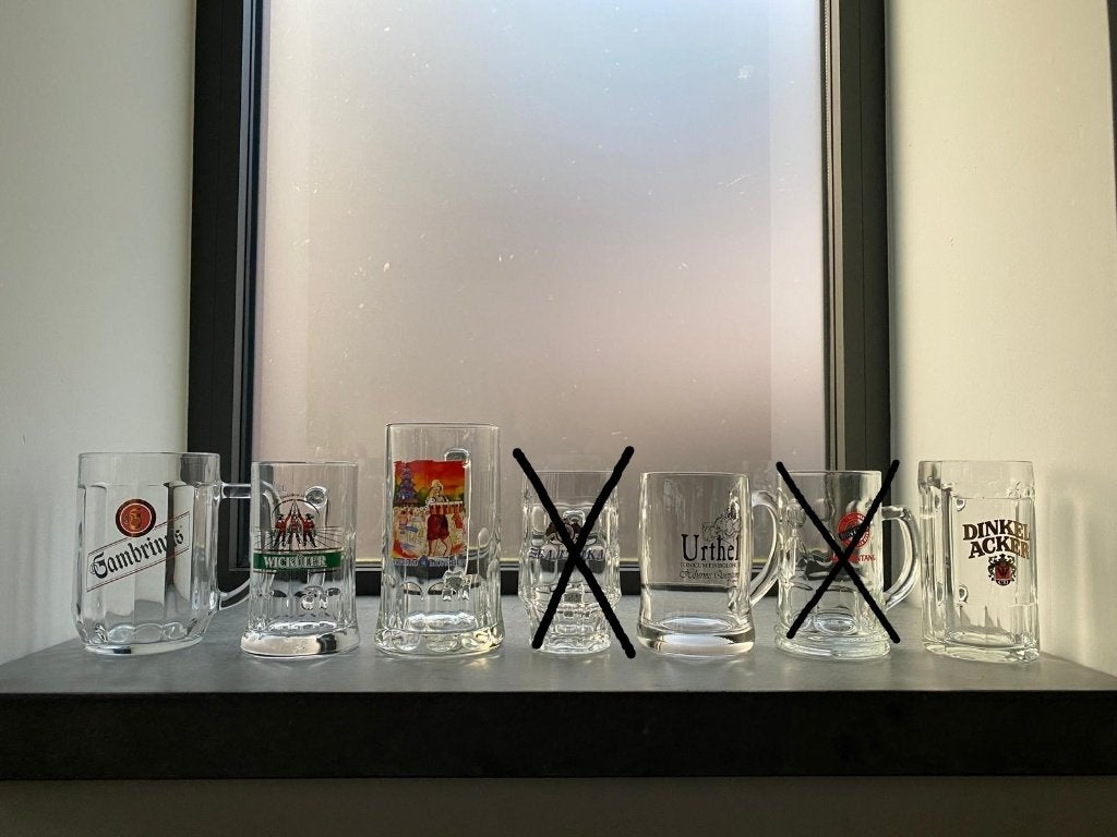 7 glazen bier pullen, Ophalen of Verzenden, Zo goed als nieuw, Glas of Glazen, Overige merken