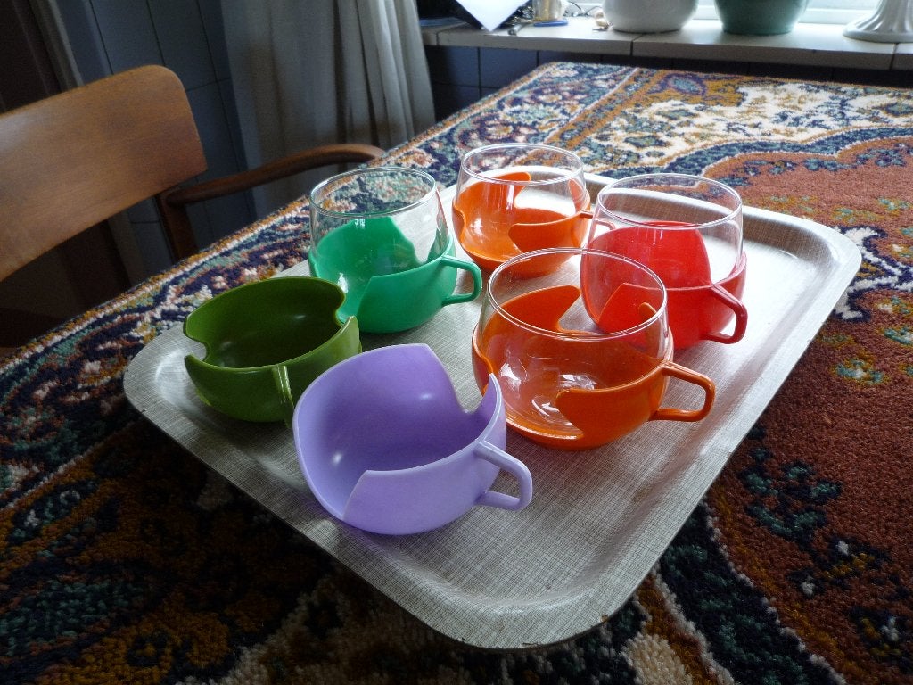 Vintage Persil Bistro theeglazen met houders, Ophalen of Verzenden