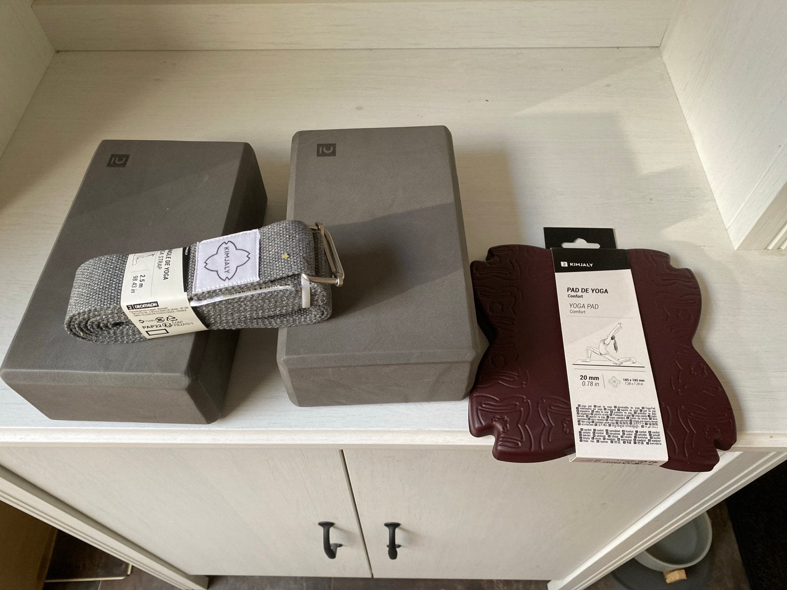 Yoga set: blokken, band en kniebeschermer, Ophalen of Verzenden, Nieuw, Yoga-accessoire