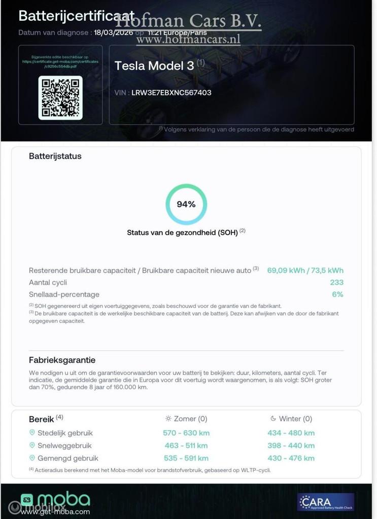 Tesla Model 3 Long Range AWD Facelift 75 kWh | SOH94% | Ryze, Automaat, Gebruikt, 351 pk, 1000 kg