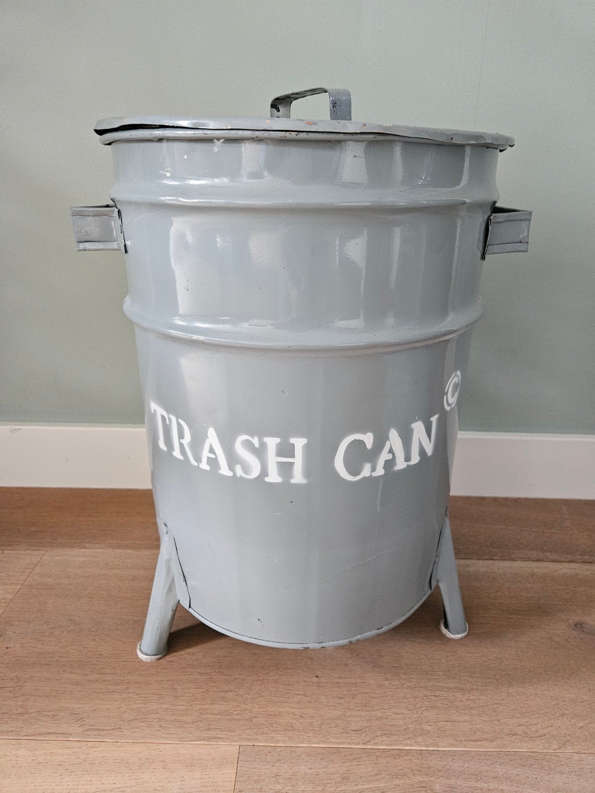 Vintage Stijl Metalen opbergton / trash can - Grijs, Huis en Inrichting, Ophalen, Vintage, Gebruikt, Metaal