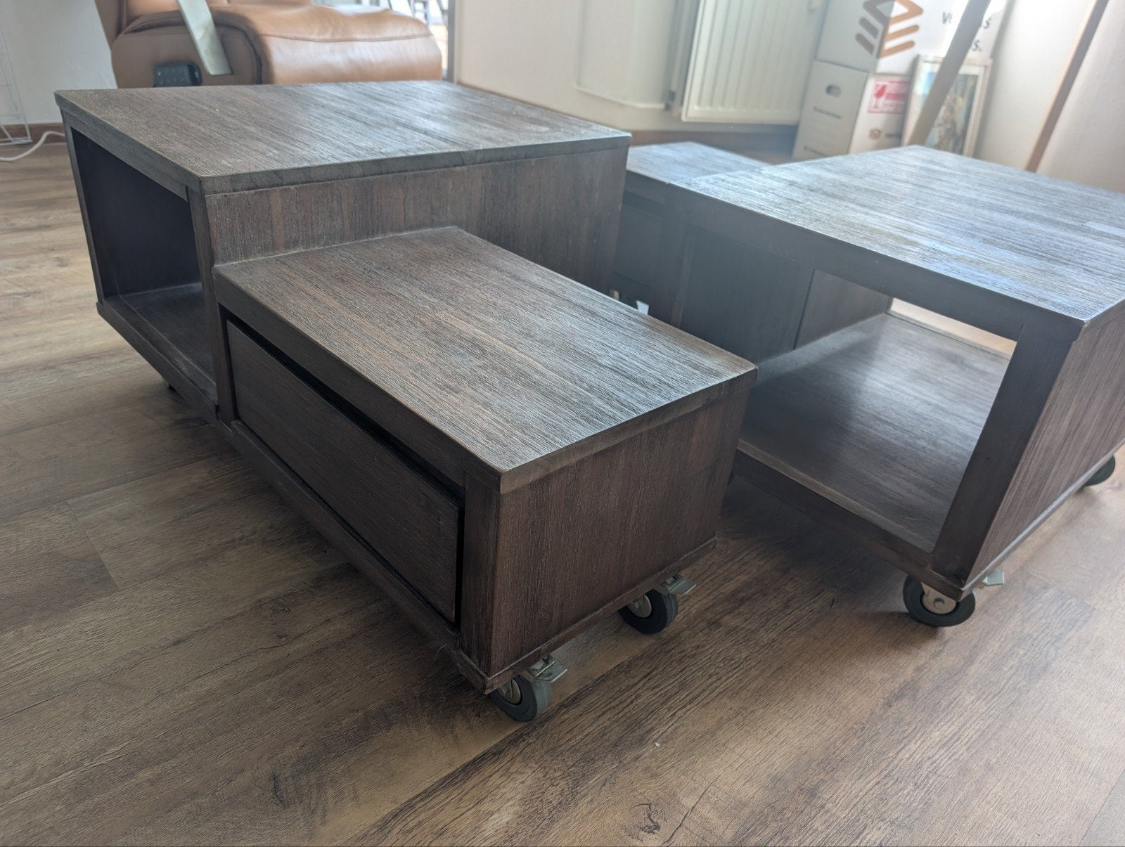 Set van 2 Verrijdbare Salontafeltjes - Hout, Gebruikt, 50 tot 100 cm, Rechthoekig, 50 tot 100 cm