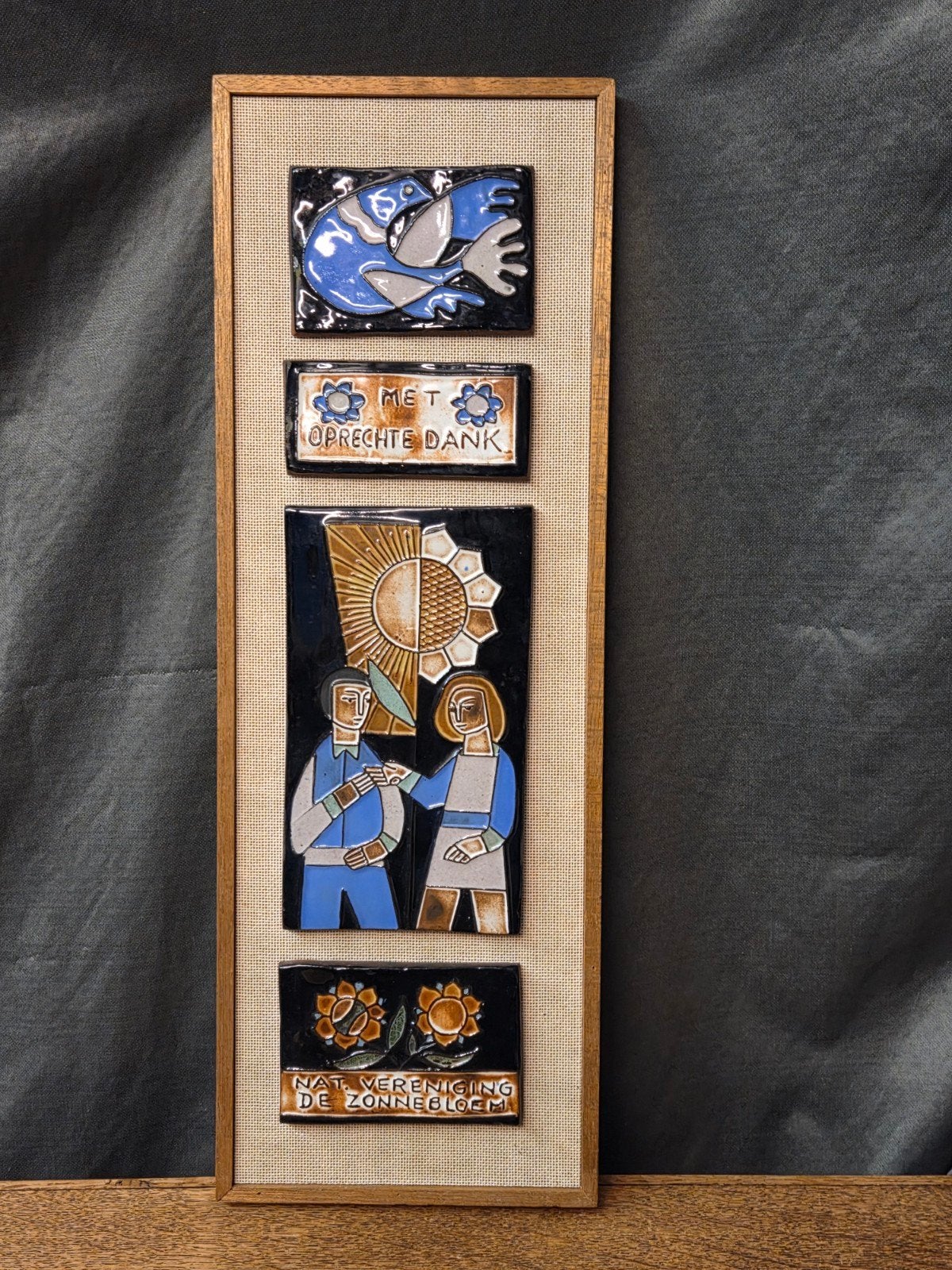 Vintage Keramiek Tegeltableau 'De Zonnebloem' – Henk Potters, Verzenden, Handgemaakt