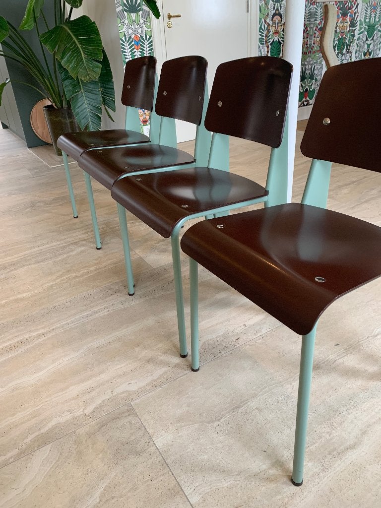 Set van 4 vintage stoelen, mintgroen en bruin, Huis en Inrichting, Kunststof, Overige kleuren, Zo goed als nieuw, Vier
