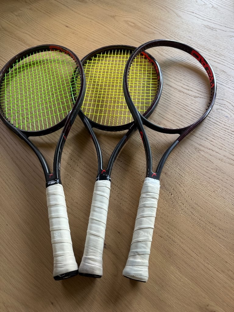 3x HEAD Prestige MP tennisracket + 3 sets originele grommets, Sport en Fitness, L2, Gebruikt, Ophalen of Verzenden, Head