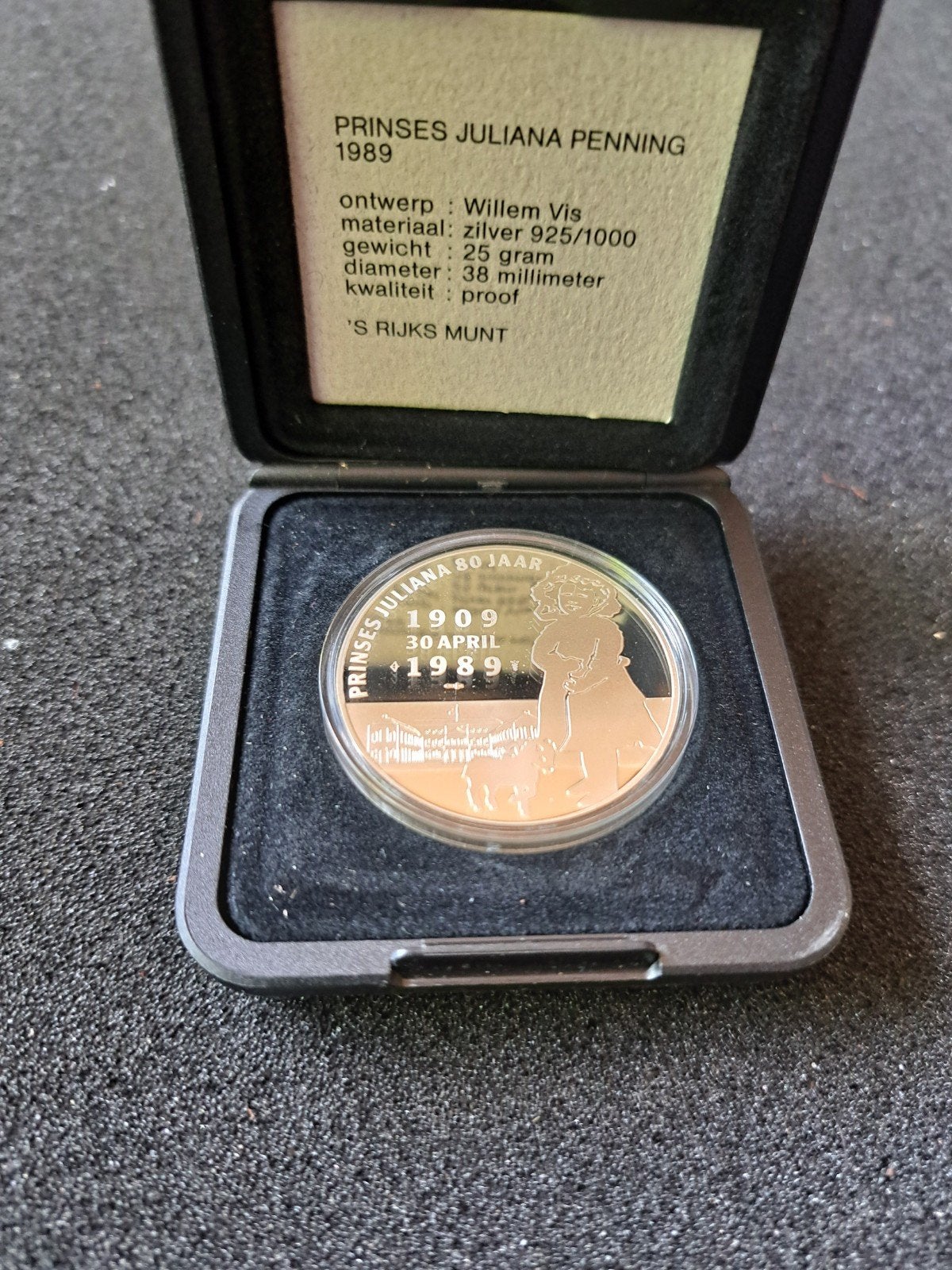 Prinses Juliana Penning 1989 - Zilver Proof, Postzegels en Munten, Munten | Nederland, Koningin Juliana, Zilver, Losse munt, Overige waardes