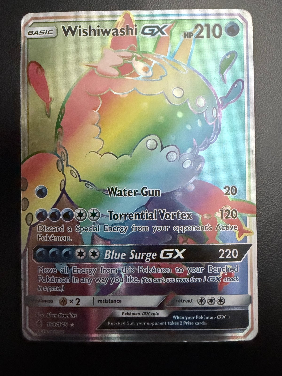Wishiwashi GX Pokémon Kaart 151/145, Ophalen, Zo goed als nieuw, Losse kaart, Foil