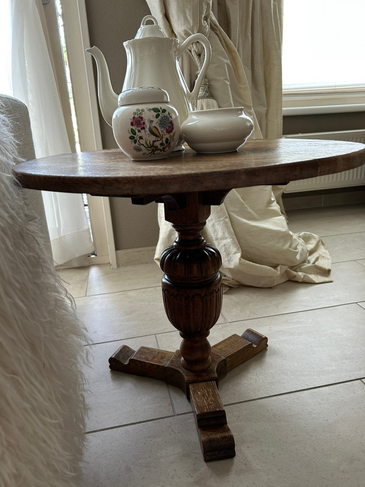 Prachtige klassieke houten ronde wijntafel bijzettafel Ø58cm, Ophalen