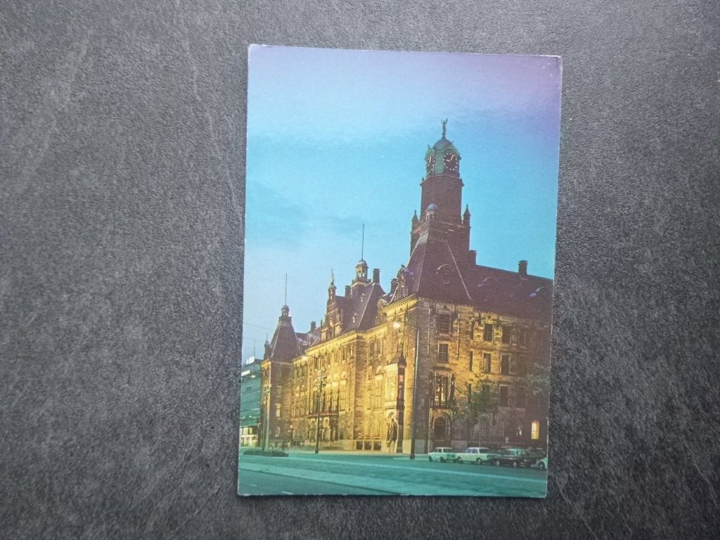 Rotterdam, stadhuis Coolsingel 's avonds/auto, Verzenden, 1980 tot heden, Ongelopen, Zuid-Holland