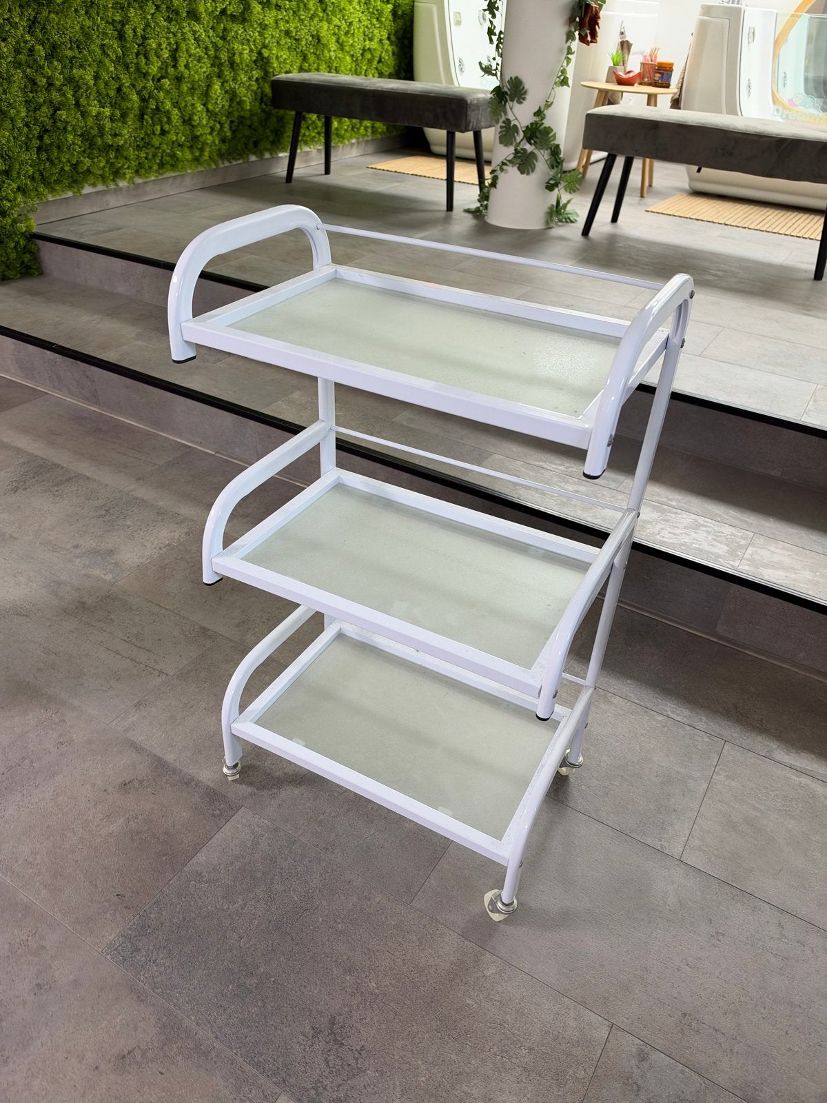 Witte roltafel met 3 planken - multifunctioneel, Ophalen, Zo goed als nieuw, Wit, Metaal