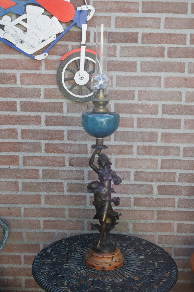 bronzen olielamp, Antiek en Kunst, Ophalen of Verzenden