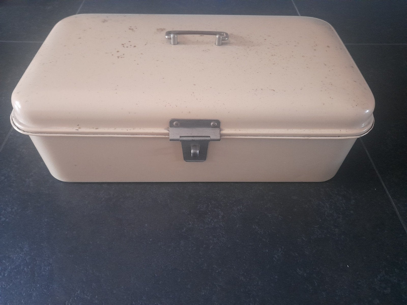 Vintage Broodtrommel - Crèmekleurig Metaal, Ophalen of Verzenden