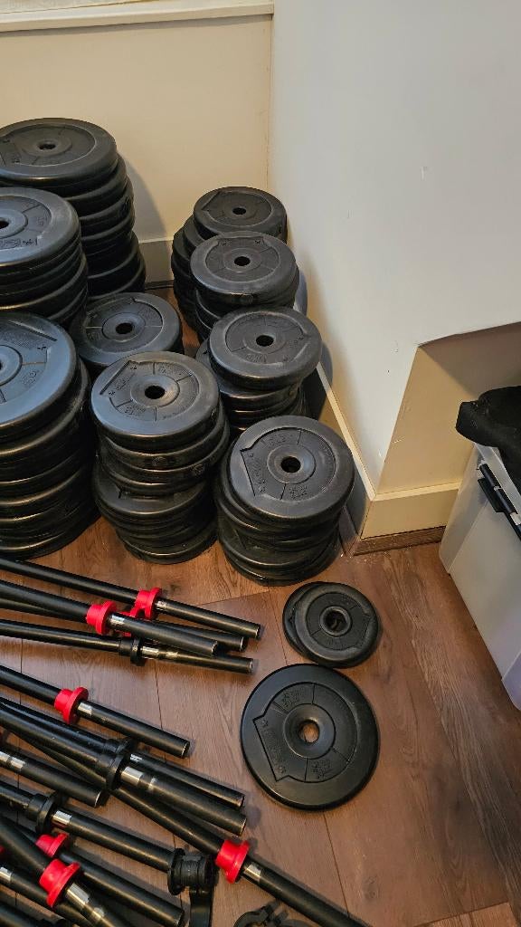 Bodypump partij 10 stangen + gewicht en clipjes, Ophalen, Gebruikt, Benen, Halterset