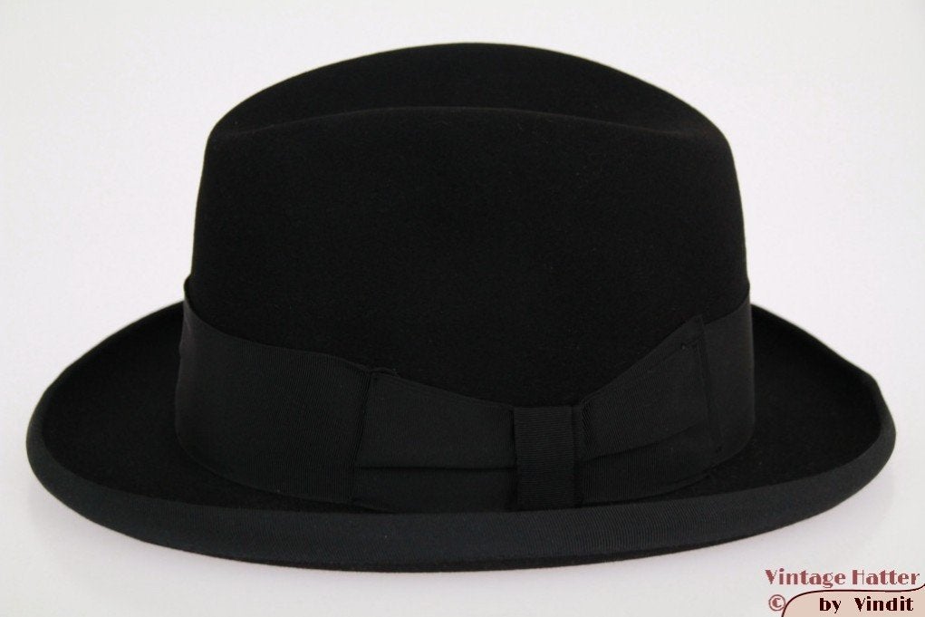 Kleine Vintage Gleufhoed Homburg Huckel zwart 54 goede staat, 134 t/m 140, Hückel, Hoed, Ophalen of Verzenden