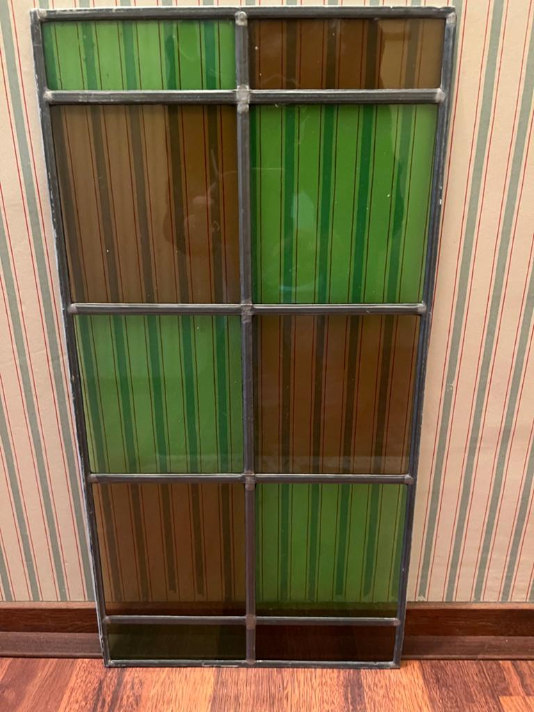 Glas in lood raampje - Groen/Bruin gestreept (53,7x27,8cm), Gevelraam of Ruit, Gebruikt, Ophalen of Verzenden, Minder dan 80 cm