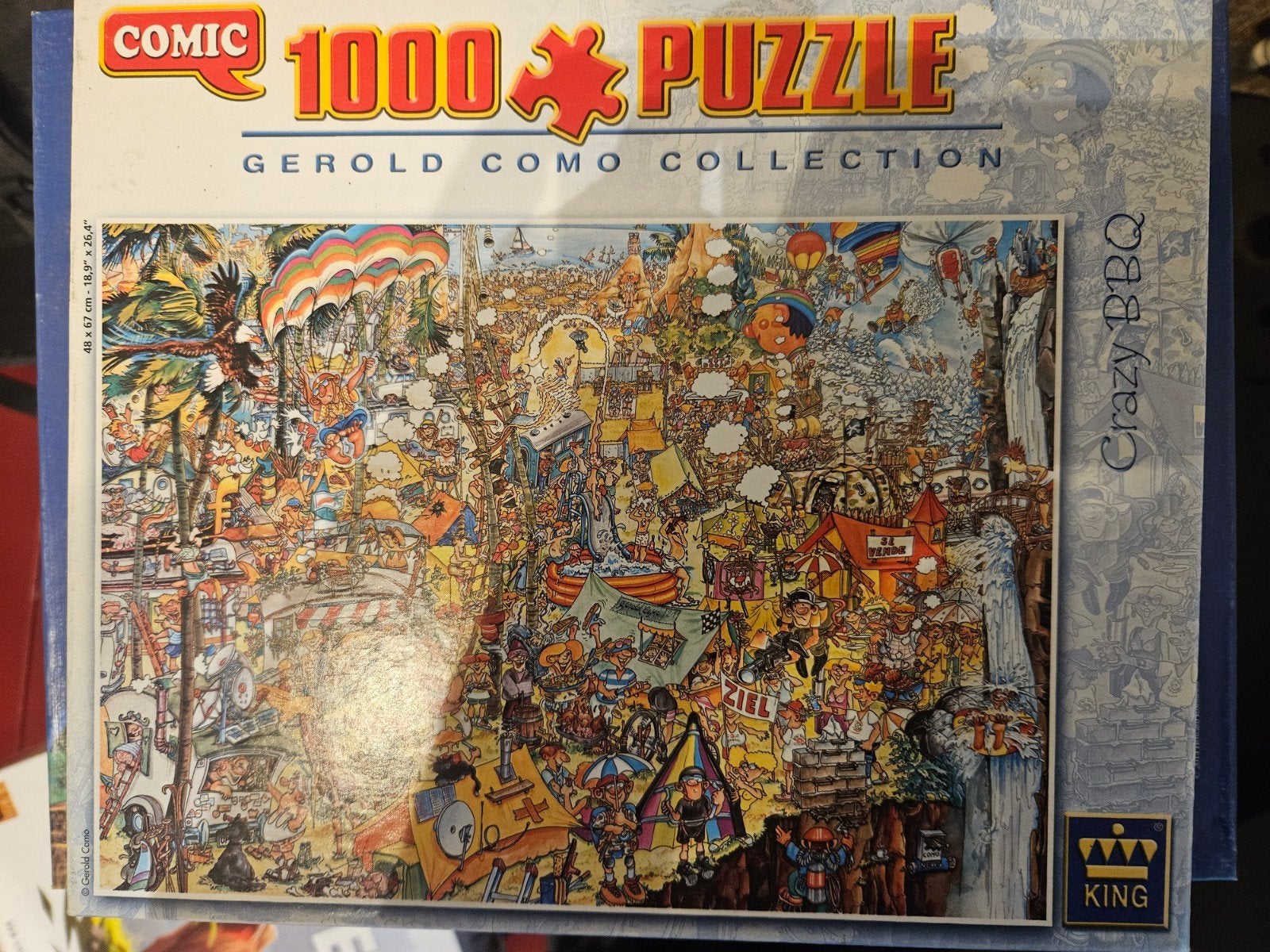 King Comic Puzzel 1000 stukjes - Crazy BBQ, Ophalen of Verzenden, 500 t/m 1500 stukjes, Gebruikt, Legpuzzel