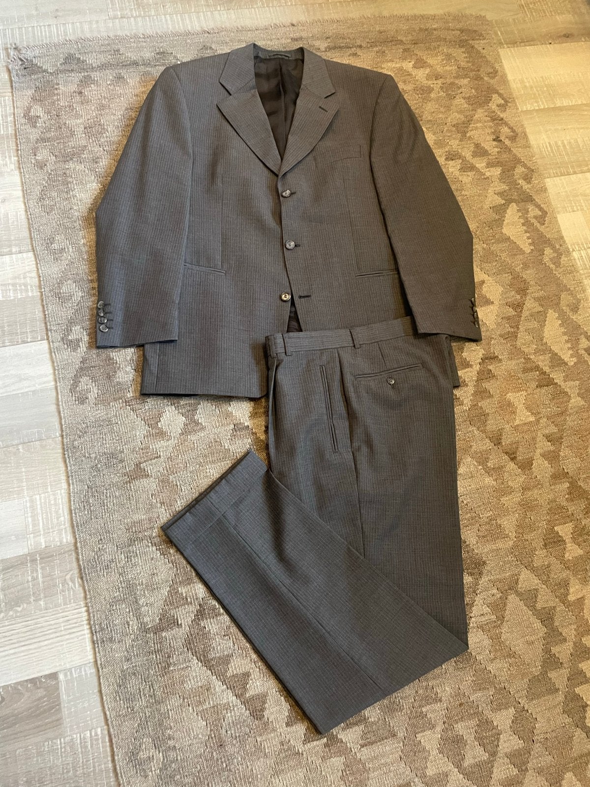 Quinten Landauer Herenpak 100% Wol Krijtstreep Maat 52, Kleding | Heren, Ophalen of Verzenden, Zo goed als nieuw, Maat 52/54 (L)