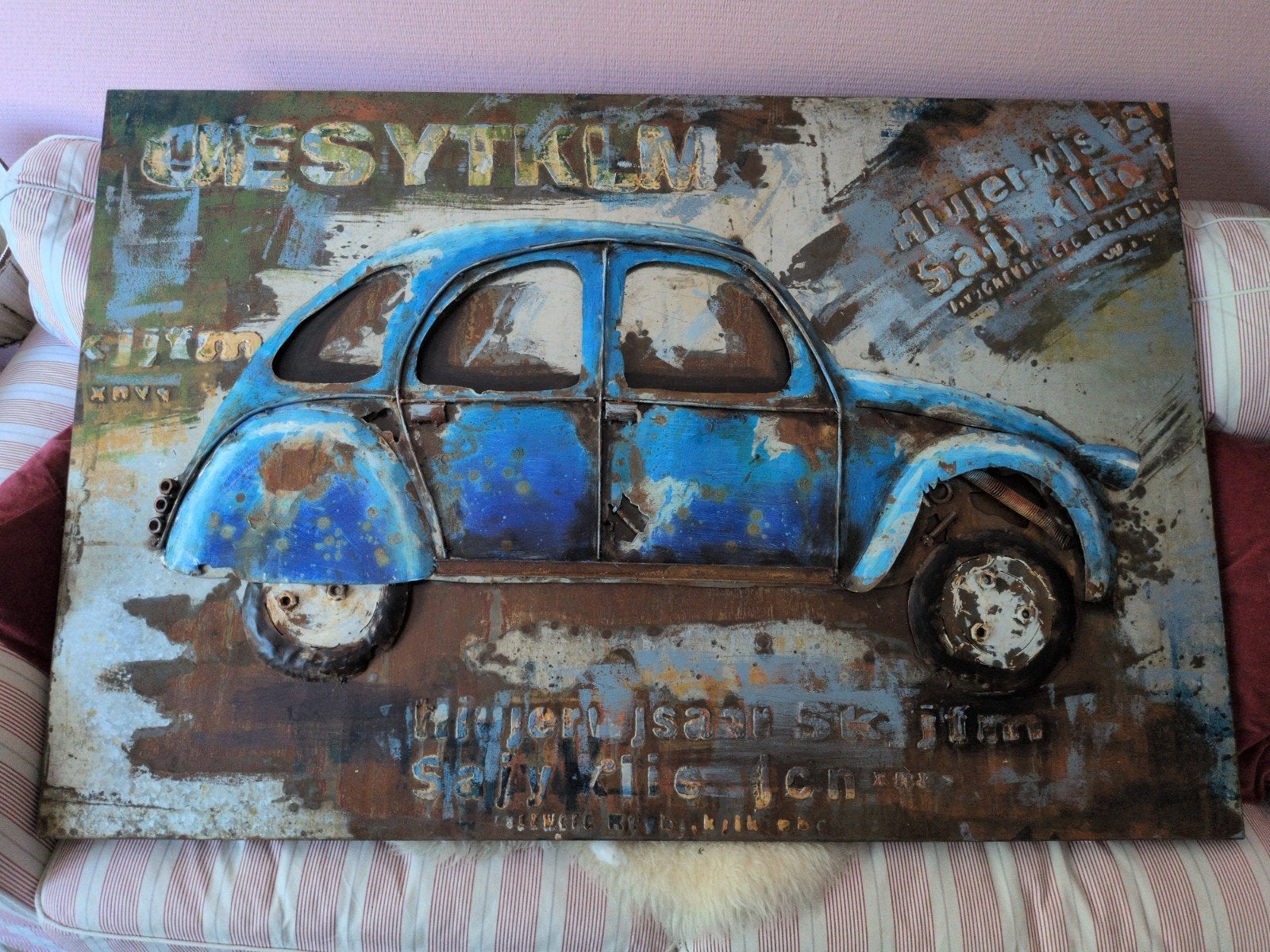 Metalen Schilderij Auto - Vintage Look (120x80 cm), Ophalen, Zo goed als nieuw, Schilderij, 100 tot 125 cm