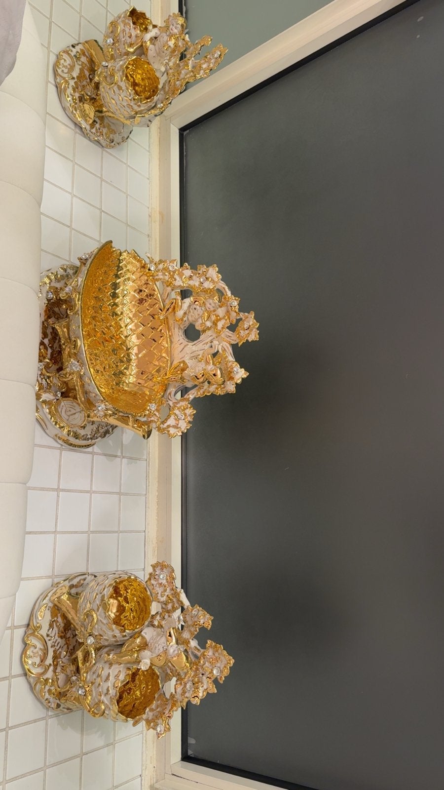 Capodimonte set met Swarovski kristallen en bladgoud, Ophalen of Verzenden