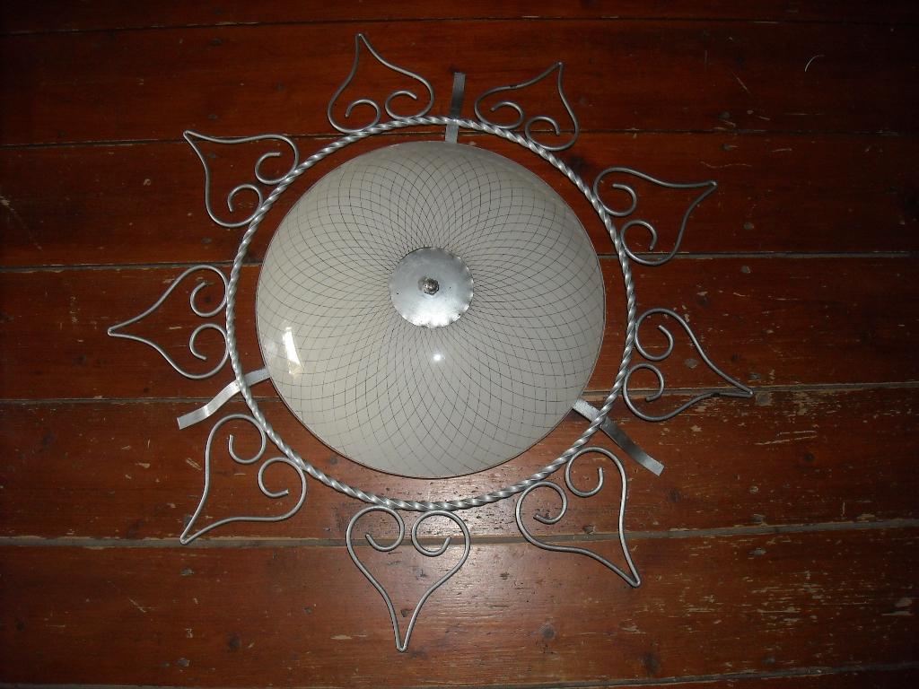 jaren 50 plafonniere plafond lamp plafondlamp glazen kap oud, Antiek en Kunst, Ophalen of Verzenden