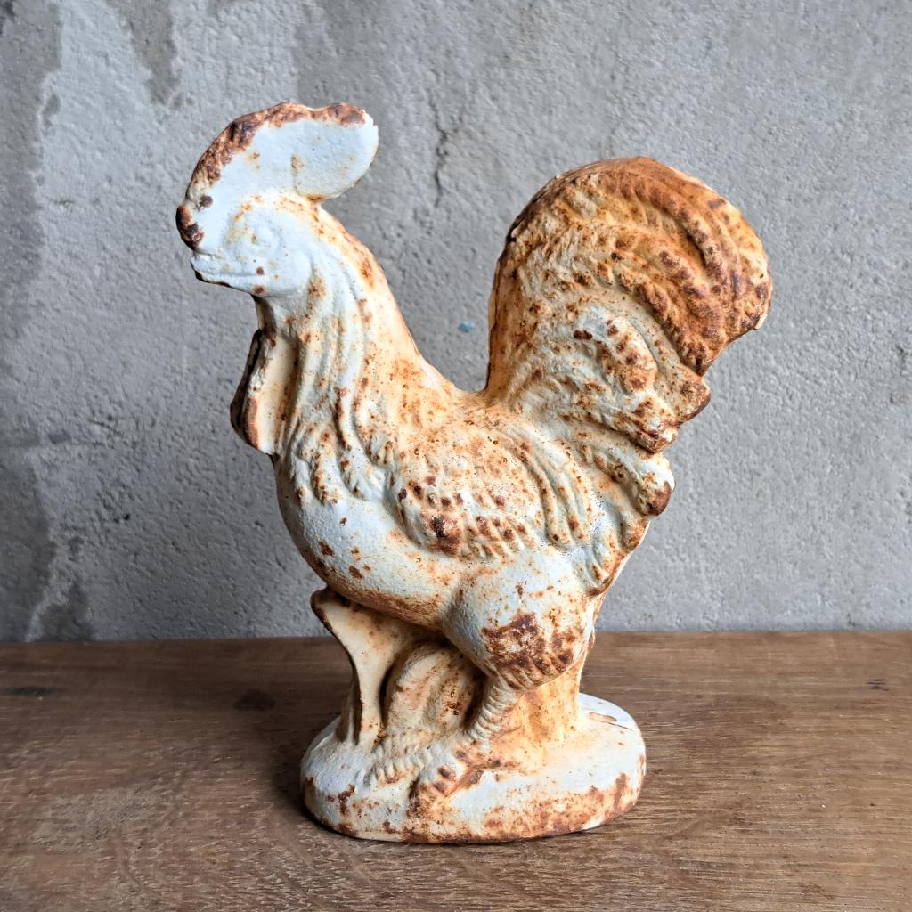 Kleine gietijzeren haan haantje wit/roest hoog 15cm *Etage3*, Gebruikt, ., Ophalen of Verzenden, .