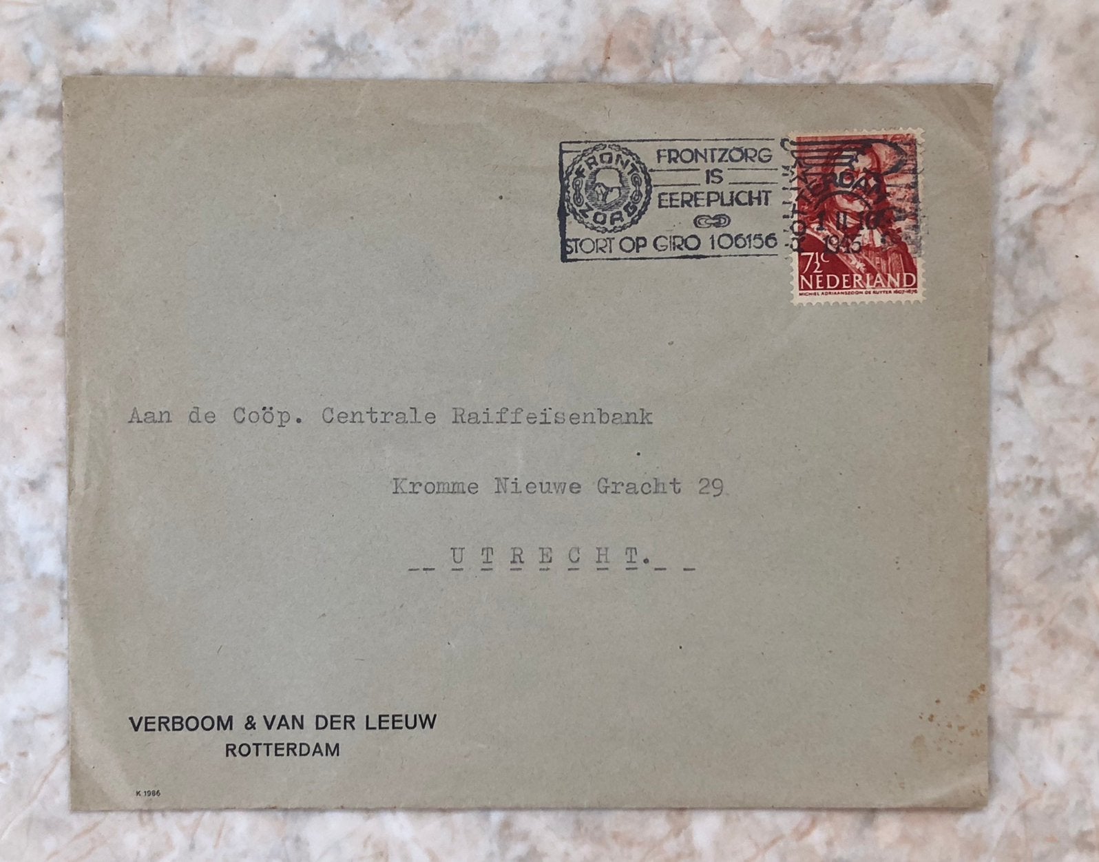 Envelop, zonder inhoud, gestempeld Rotterdam 1.II. 1945., Verzenden, Envelop