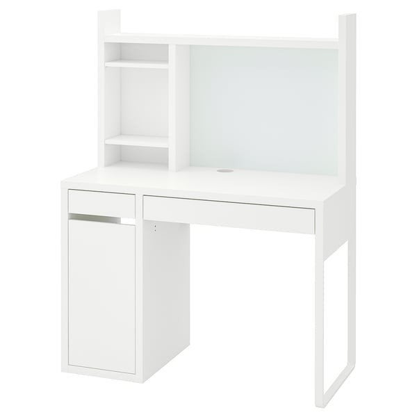 IKEA Micke bureau wit met opzetstuk en lades, Gebruikt, Spaanplaat of MDF, IKEA, Computerbureau
