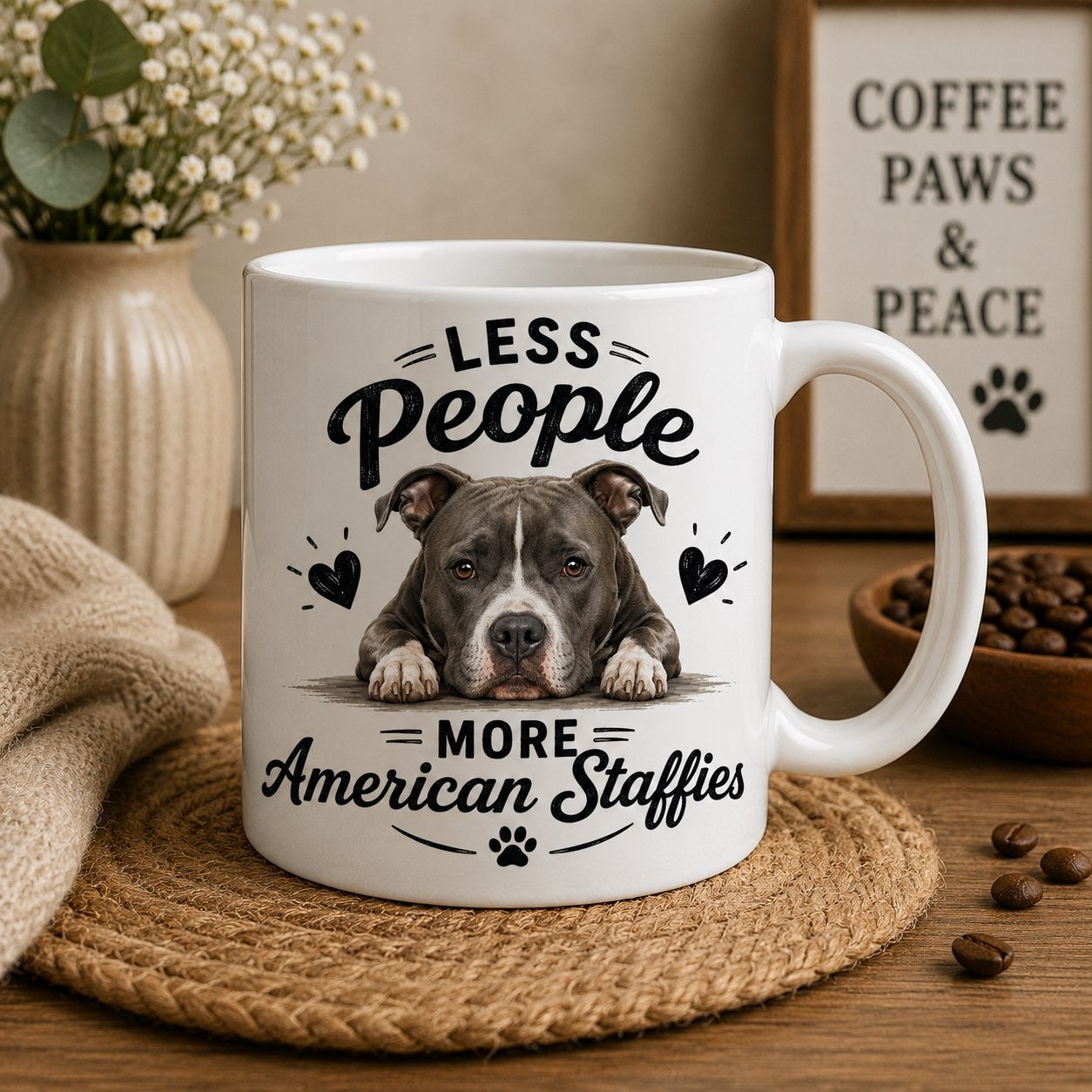 Less People, More American Staffies - Stafford mok, Verzenden, Keramiek, Nieuw, Overige stijlen
