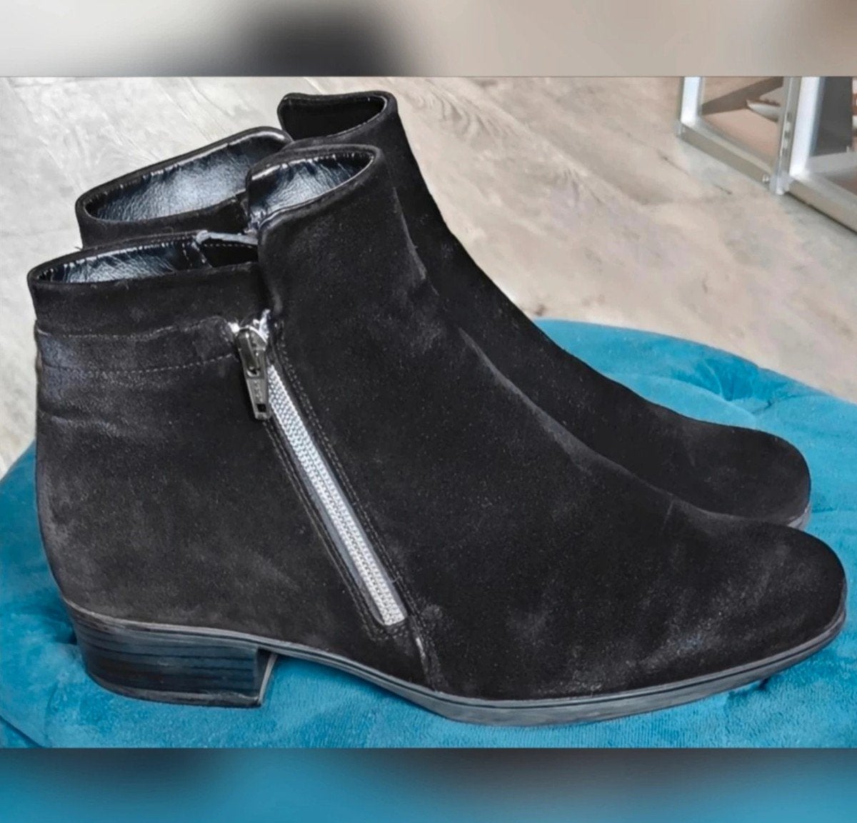 Nette Zwart suede enkellaarsjes Durea maat 39.5, Ophalen of Verzenden, Zo goed als nieuw, Zwart