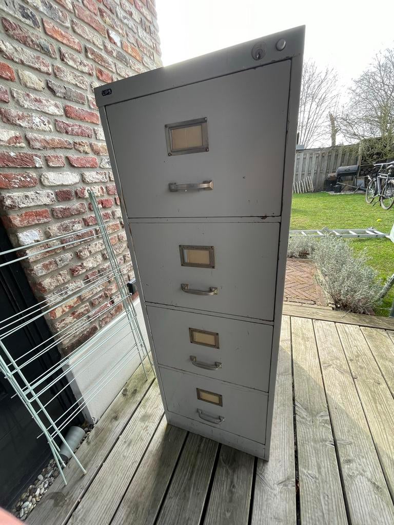Oude Lips Archiefkast Grijs/Beige Staal, Ophalen, Gebruikt, 100 tot 150 cm, 50 tot 100 cm