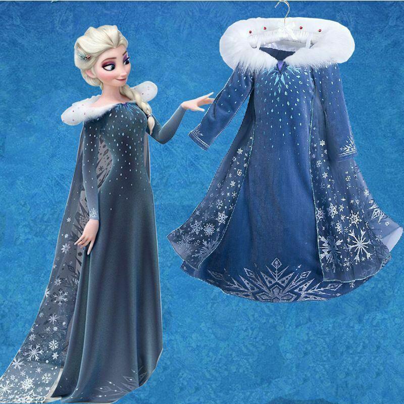 LENTE DEAL Frozen Elsa Jurk bontkraag div. maten, Verzenden, Nieuw, 110 t/m 116, Meisje