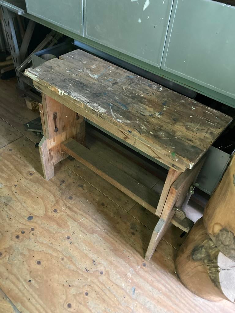 Verstelbare houten bijzettafel / schilderskruk, Ophalen, Gebruikt, Hout