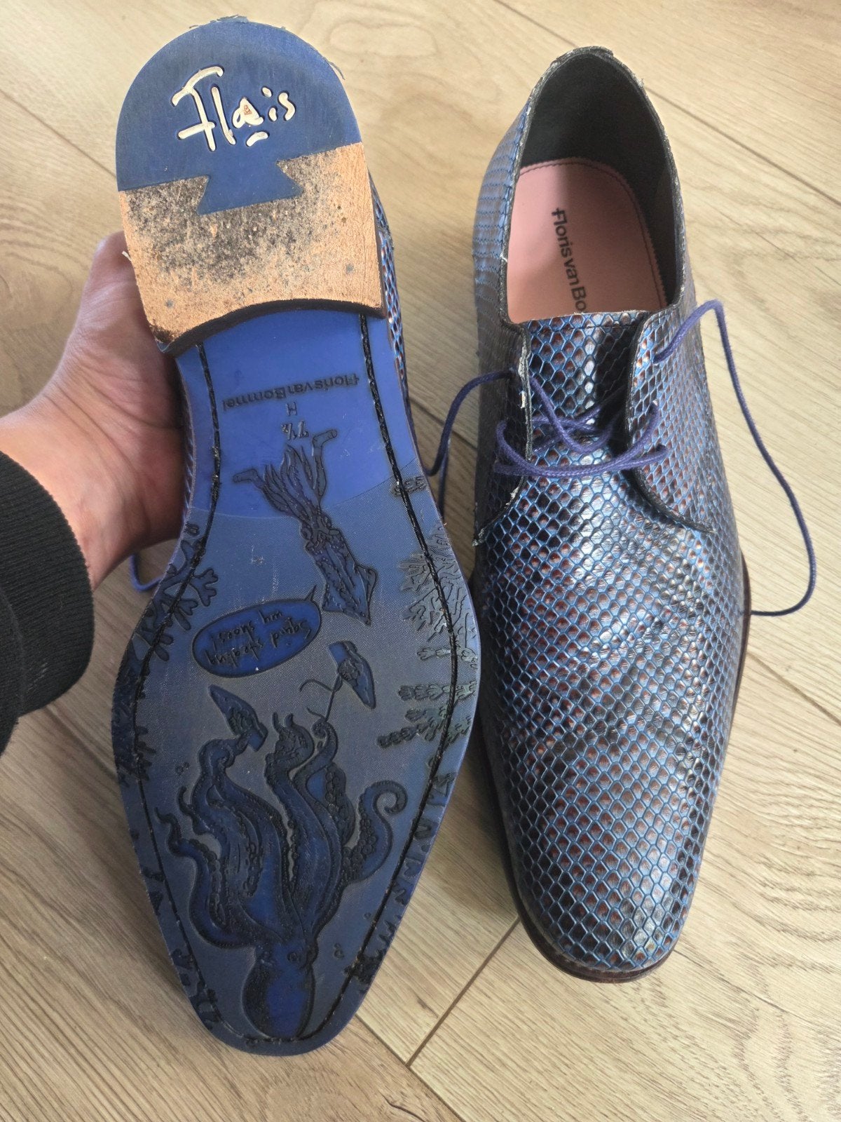 Floris van Bommel lederen reptielprint blauw, Kleding | Heren, Ophalen of Verzenden, Zo goed als nieuw, Blauw