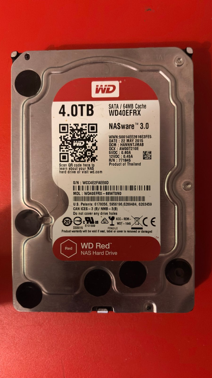 WD Red 4TB NAS Harde Schijf (WD40EFRX), Computers en Software, Harde schijven, Intern, Server, Ophalen of Verzenden, Zo goed als nieuw