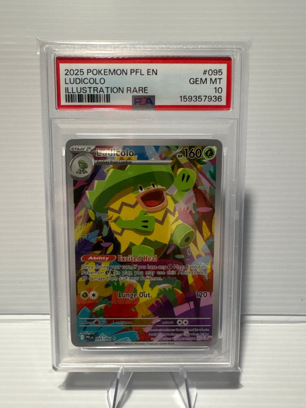 Ludicolo 095/094 Phantasmal Flames PSA 10 Pokémon Kaart, Ophalen of Verzenden, Zo goed als nieuw, Losse kaart