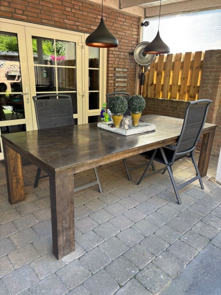 Massief houten eettafel, Ophalen, Gebruikt, Eikenhout, 200 cm of meer