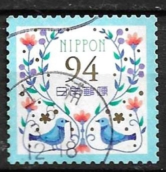 Japanse postzegel met vogels en bloemen, gestempeld, Ophalen of Verzenden, Gestempeld, Oost-Azië