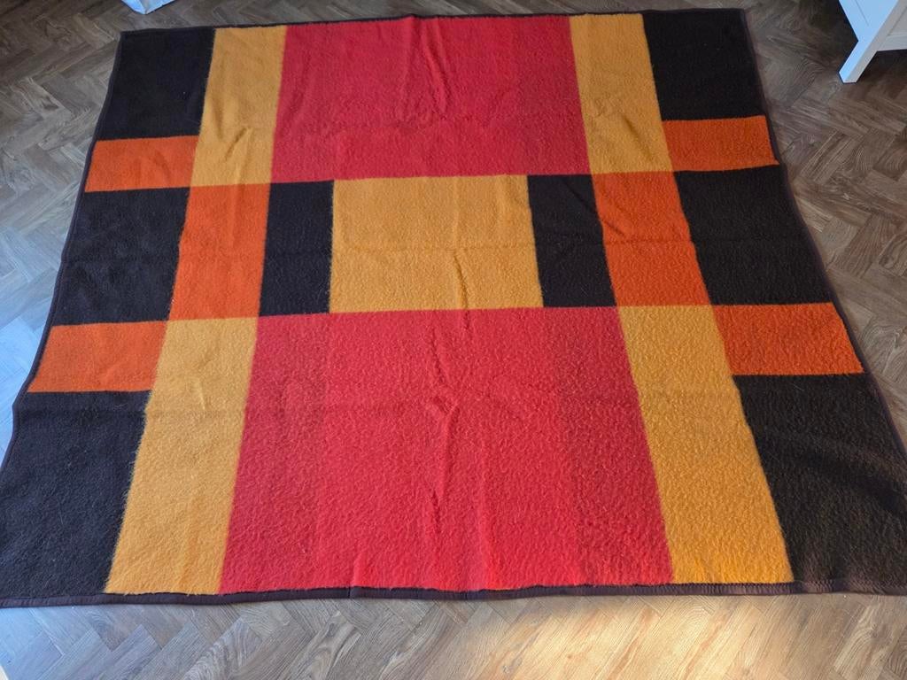 Wollen deken 220x190. Vintage jaren 70, Gebruikt, Tweepersoons, Oranje, Ophalen of Verzenden