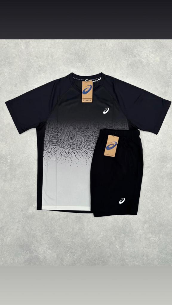 Asics Zomersetje Wit/Zwart Reflecterend Patroon S-L Authenti, Ophalen of Verzenden, Zo goed als nieuw, Overige maten, Wit