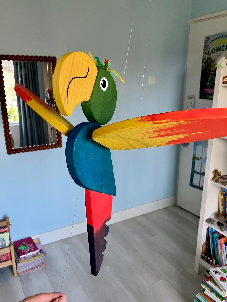 Houten Papegaai - Kinderen kamer hangende decoratie, Ophalen of Verzenden, Gebruikt, Wanddecoratie