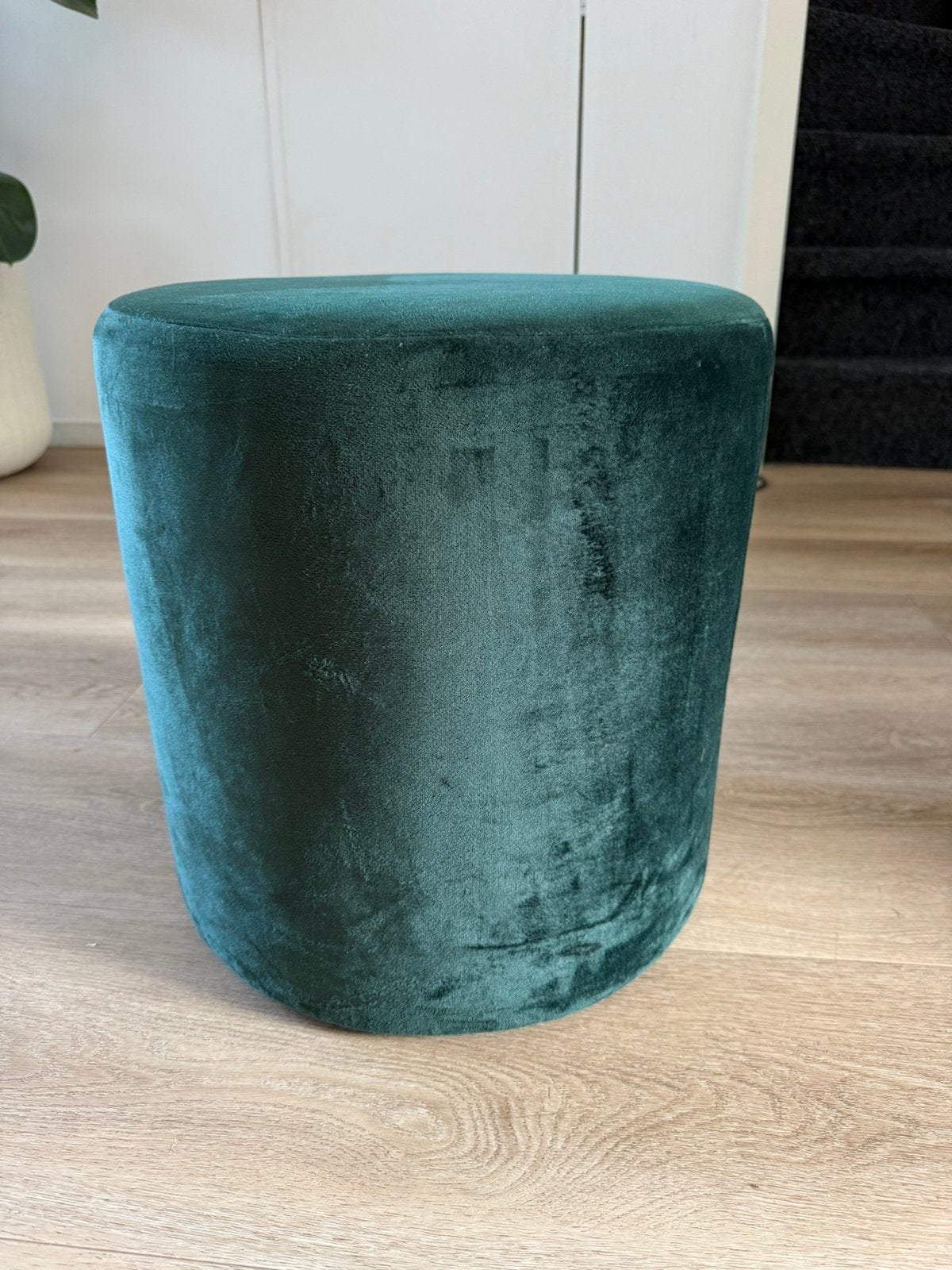Groene velvet poef, Ophalen, Minder dan 50 cm, Rond, Minder dan 50 cm