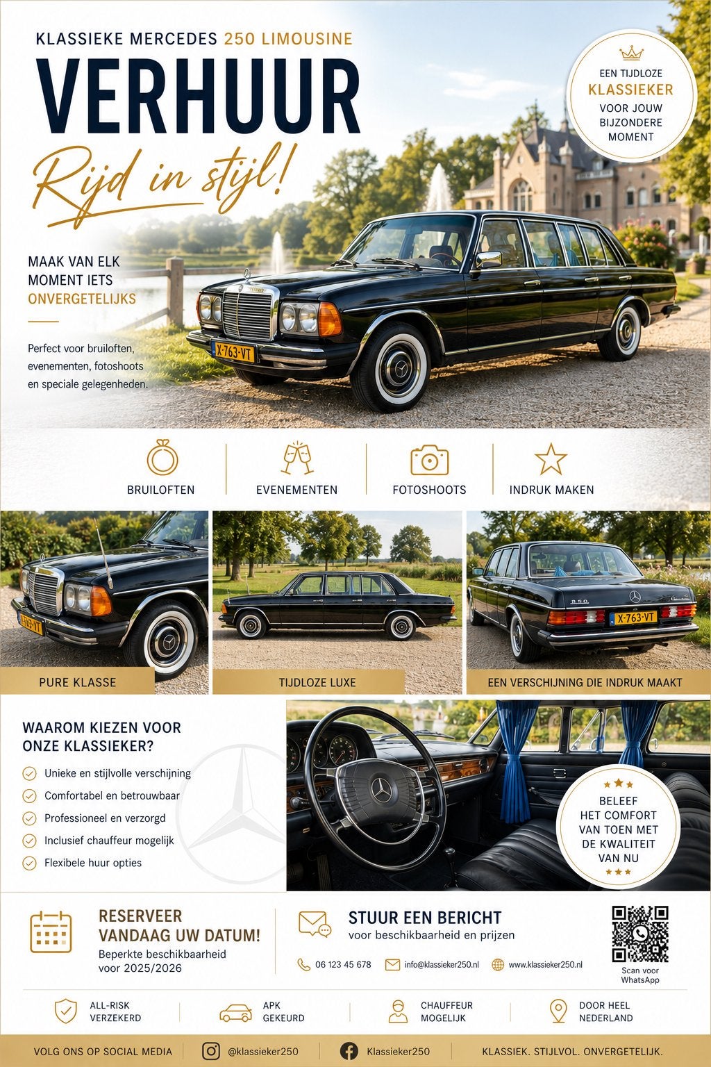 Stijlvolle Trouwauto  Klassieke Mercedes Limousine, Limousine