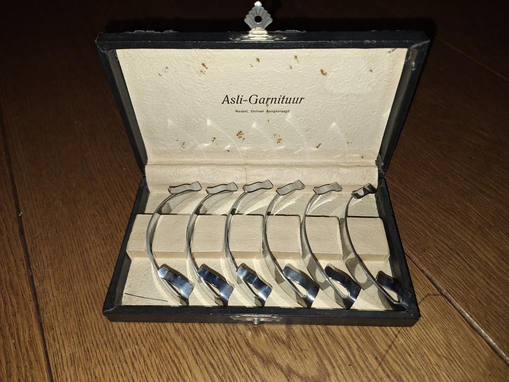Antieke messenleggers in originele doos - Asli-Garnituur, Antiek en Kunst, Antiek | Bestek, Ophalen of Verzenden