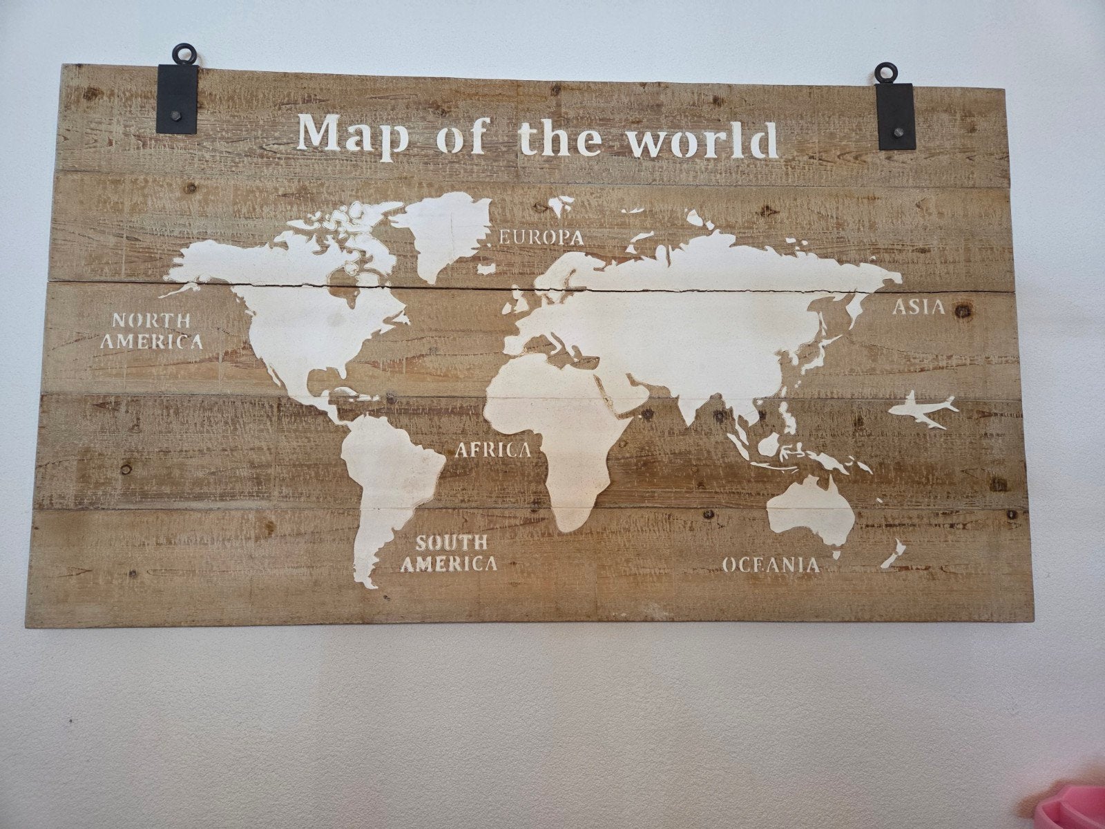 Houten Wereldkaart Muurdecoratie - 140x80 cm, Huis en Inrichting, Ophalen, Gebruikt, Hout, Bruin