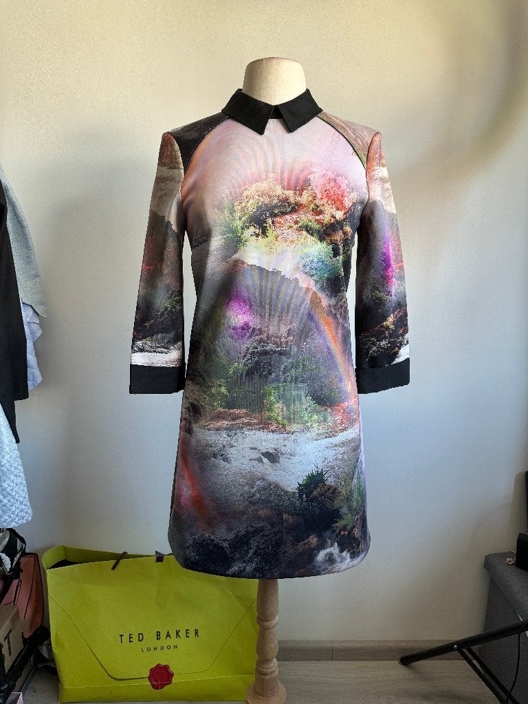 Ted Baker jurk met print - Maat 38, Kleding | Dames, Maat 38/40 (M), Meerkleurig, Ophalen of Verzenden, Zo goed als nieuw