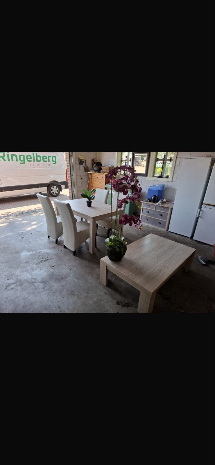 Eettafel en salontafel set - Licht hout, Huis en Inrichting, Ophalen, Gebruikt, 100 tot 150 cm, 50 tot 100 cm