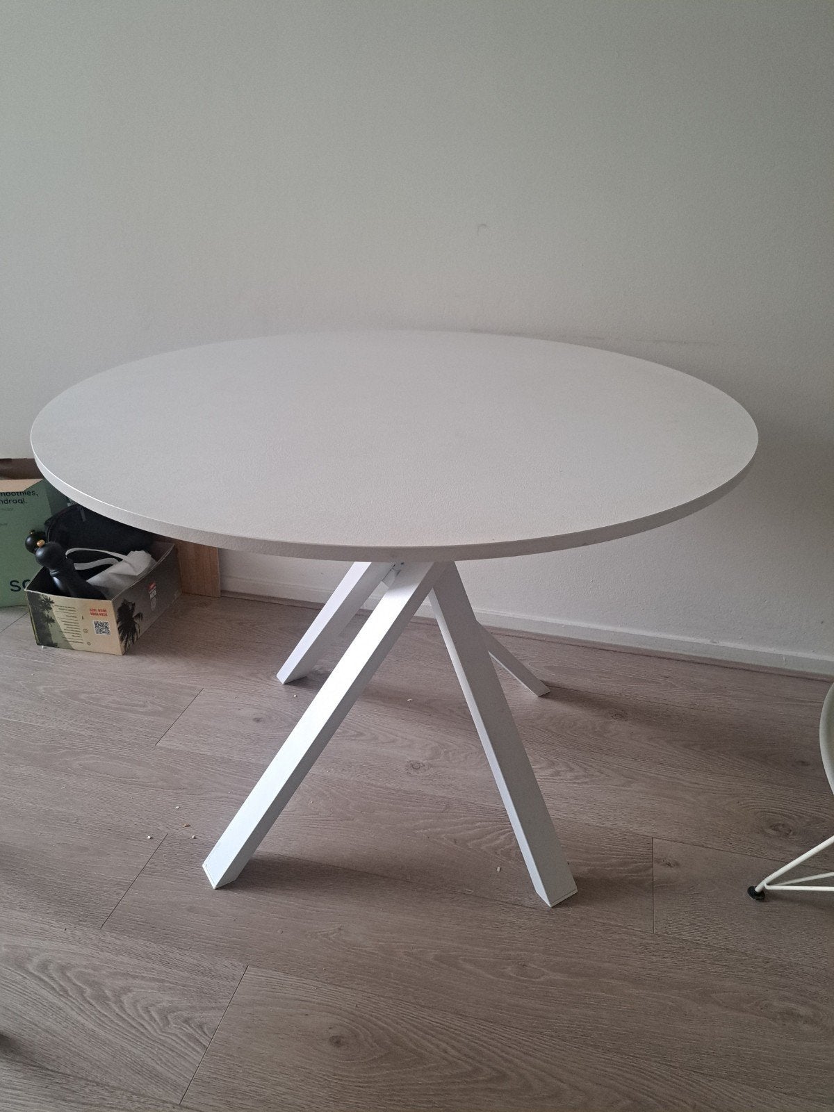 Witte ronde eettafel, Huis en Inrichting, Ophalen, Gebruikt, 50 tot 100 cm, 100 tot 150 cm