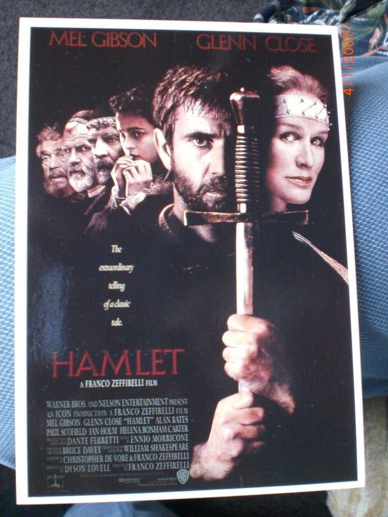 kaart Mel Gibson Glenn Close  'Hamlet, Ophalen of Verzenden, 1980 tot heden, Ongelopen, Sterren en Beroemdheden