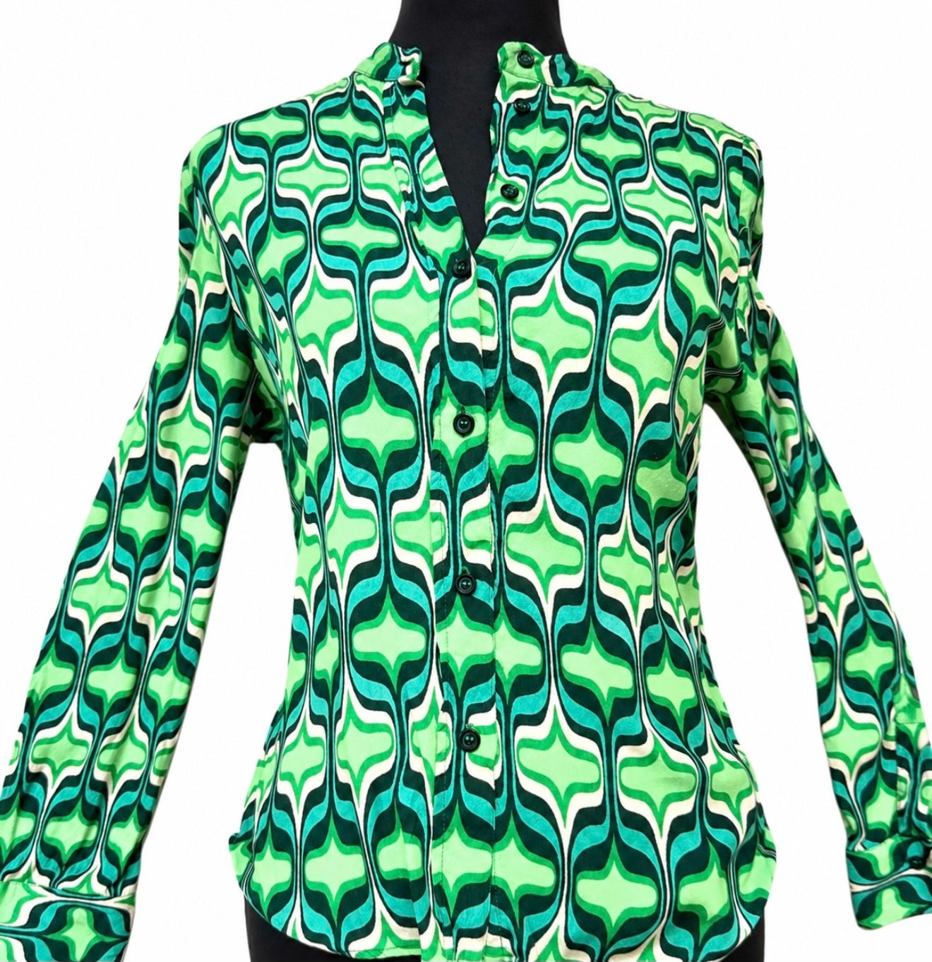 Zara Groene Blouse,  Maat L. Retro Print - Z.G.A.N., Ophalen of Verzenden, Zo goed als nieuw, Maat 42/44 (L), Groen
