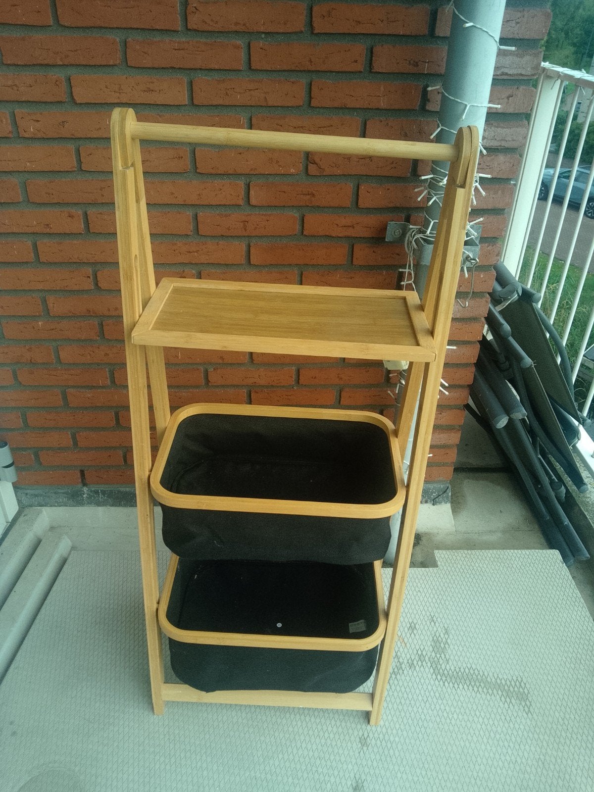 Houten organizer met 2 opbergmanden, inklapbaar.110cm x 45cm, Ophalen
